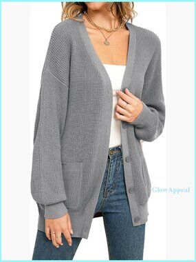 Oversized Cotton Cardigan Sweater with Pockets Button Down Fall Outerwear